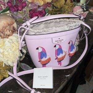 BNWT Kate Spade  Flock Party Parrot
Pippa Small Bucket Bag
Embellished Leather